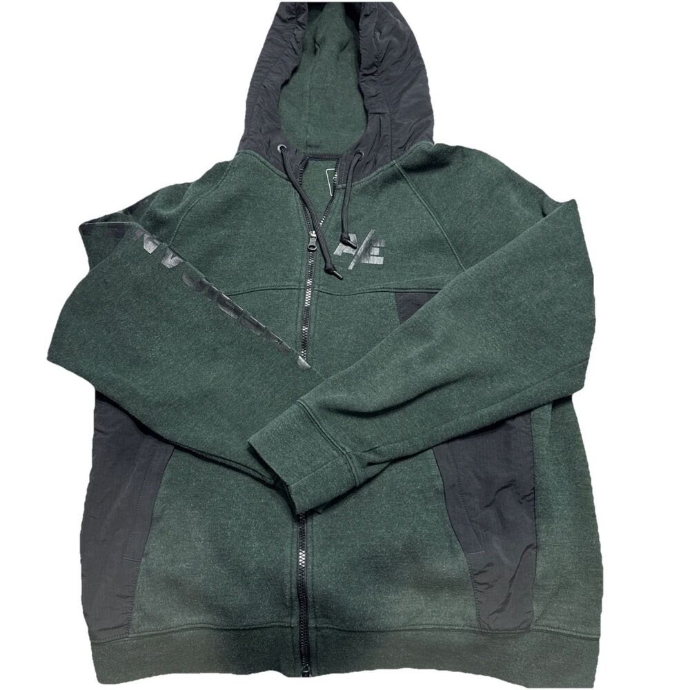 American Eagle Outfitters Men's Large Green Black Full Zip Hybrid Hoodie Jacket